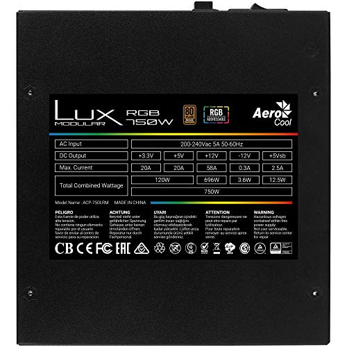 Nguồn máy tính Aerocool LUX RGB 750M (230V EU) 750W 80+ Bronze ATX slide image 4